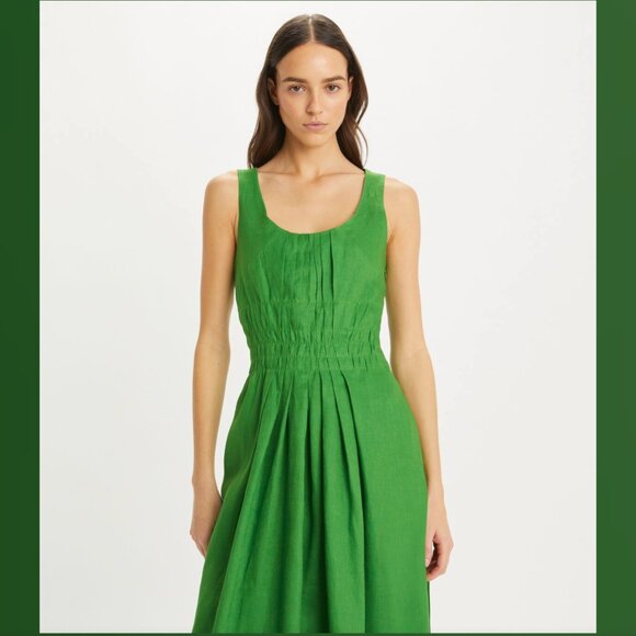 Tory Burch Pleated Midi Dress in Linen - Picture 3 of 12